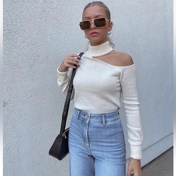 Antonio Melani Brooke Cutout 100% Cashmere Sweater Ivory Size Large NWT $149 - Picture 1 of 16